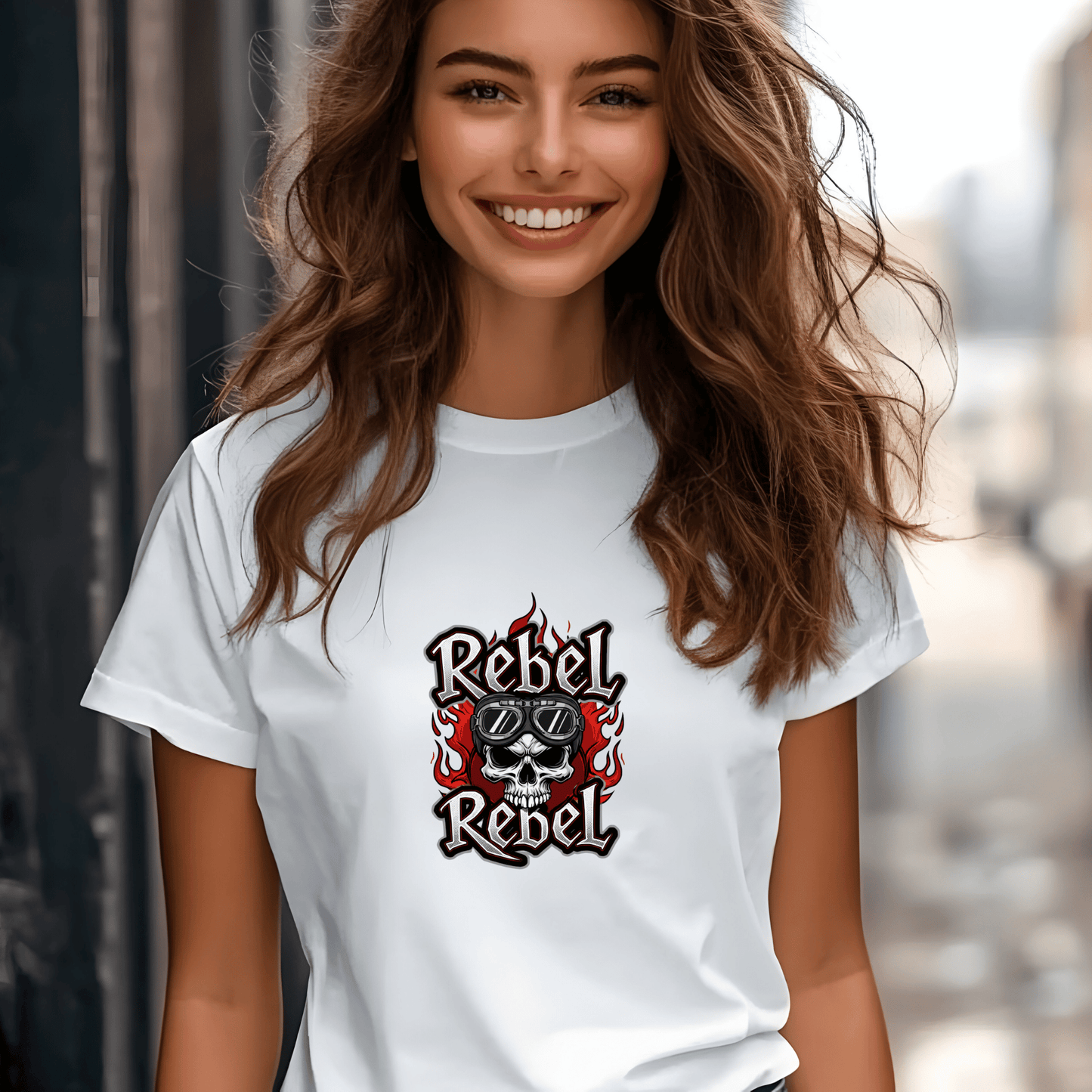 Rebel Women’s Biker T-Shirt – Heavyweight Gildan® 5000 Crewneck
