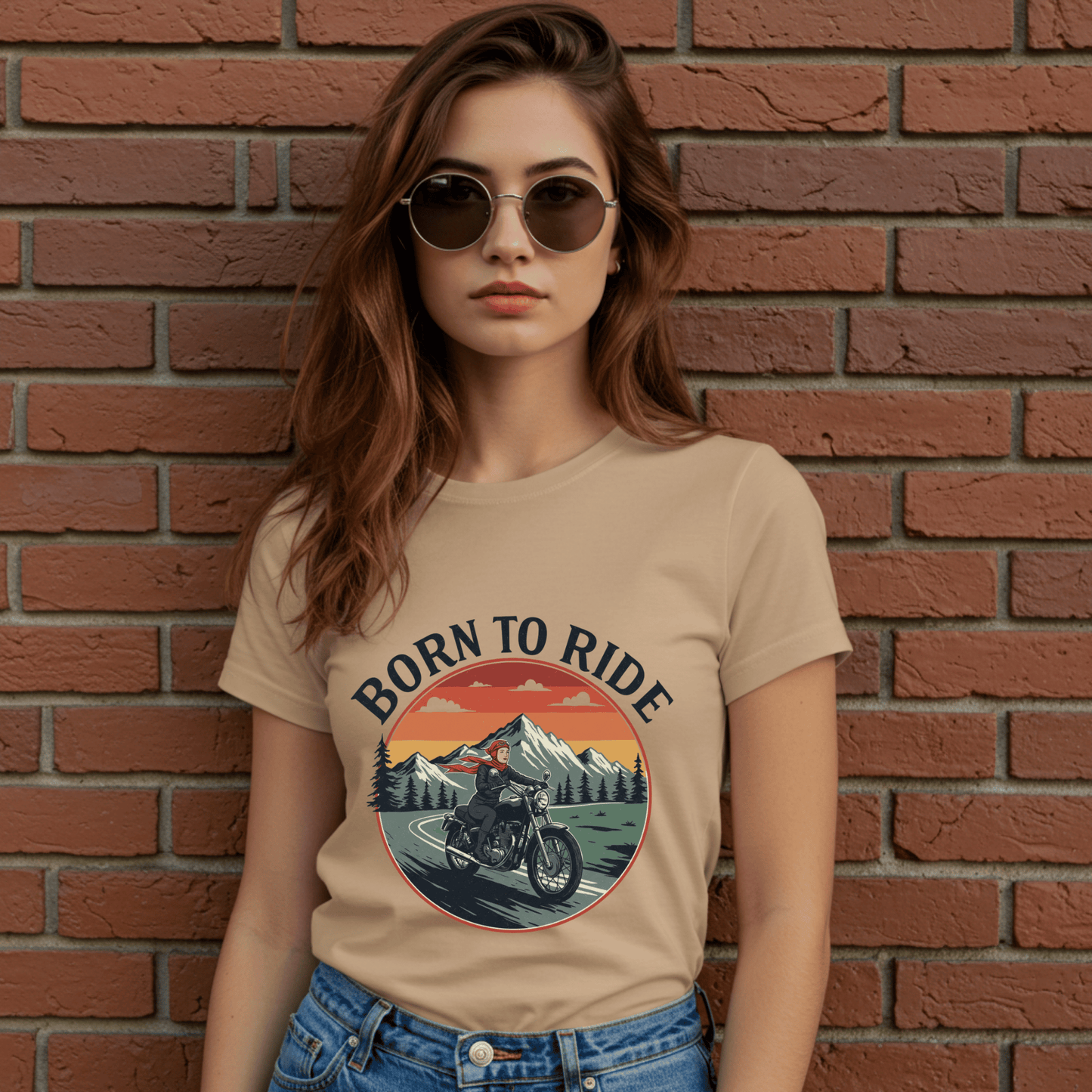 Born to Ride Women’s Biker T-Shirt – Heavyweight Gildan® 5000 Crewneck