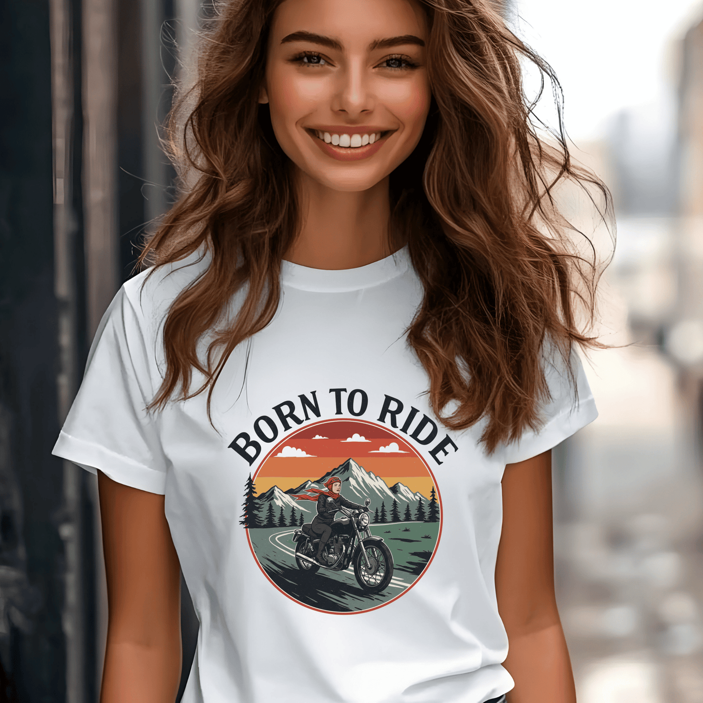 Born to Ride Women’s Biker T-Shirt – Heavyweight Gildan® 5000 Crewneck