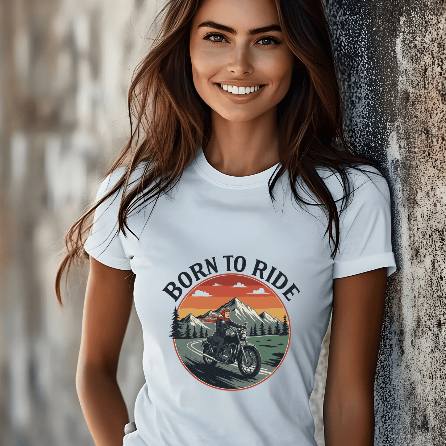 Born to Ride Women’s Biker T-Shirt – Heavyweight Gildan® 5000 Crewneck