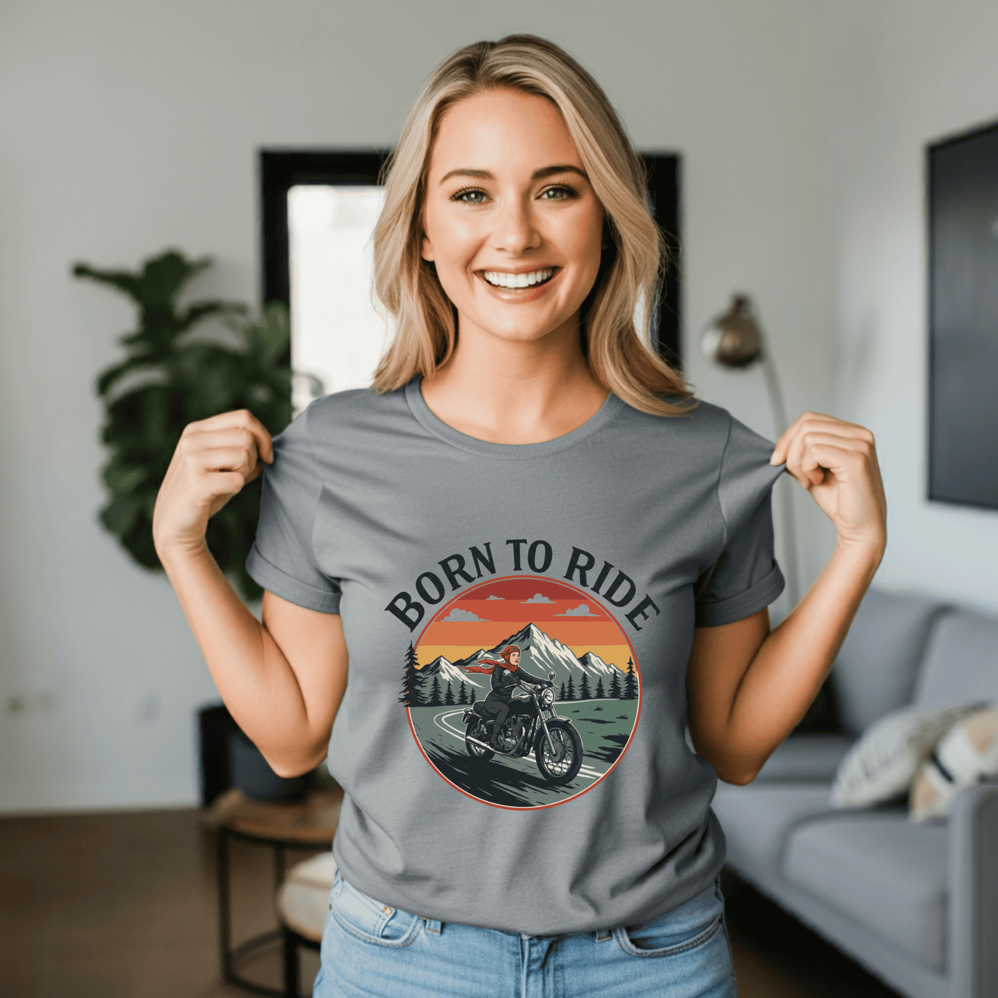 Born to Ride Women’s Biker T-Shirt – Heavyweight Gildan® 5000 Crewneck