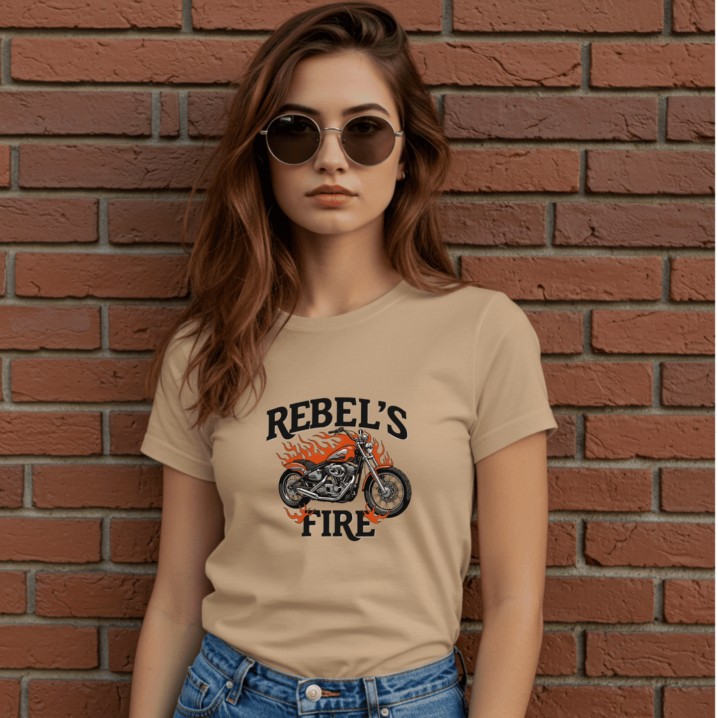 Rebel’s Fire Women’s Biker T-Shirt – Heavyweight Gildan® 5000 Crewneck
