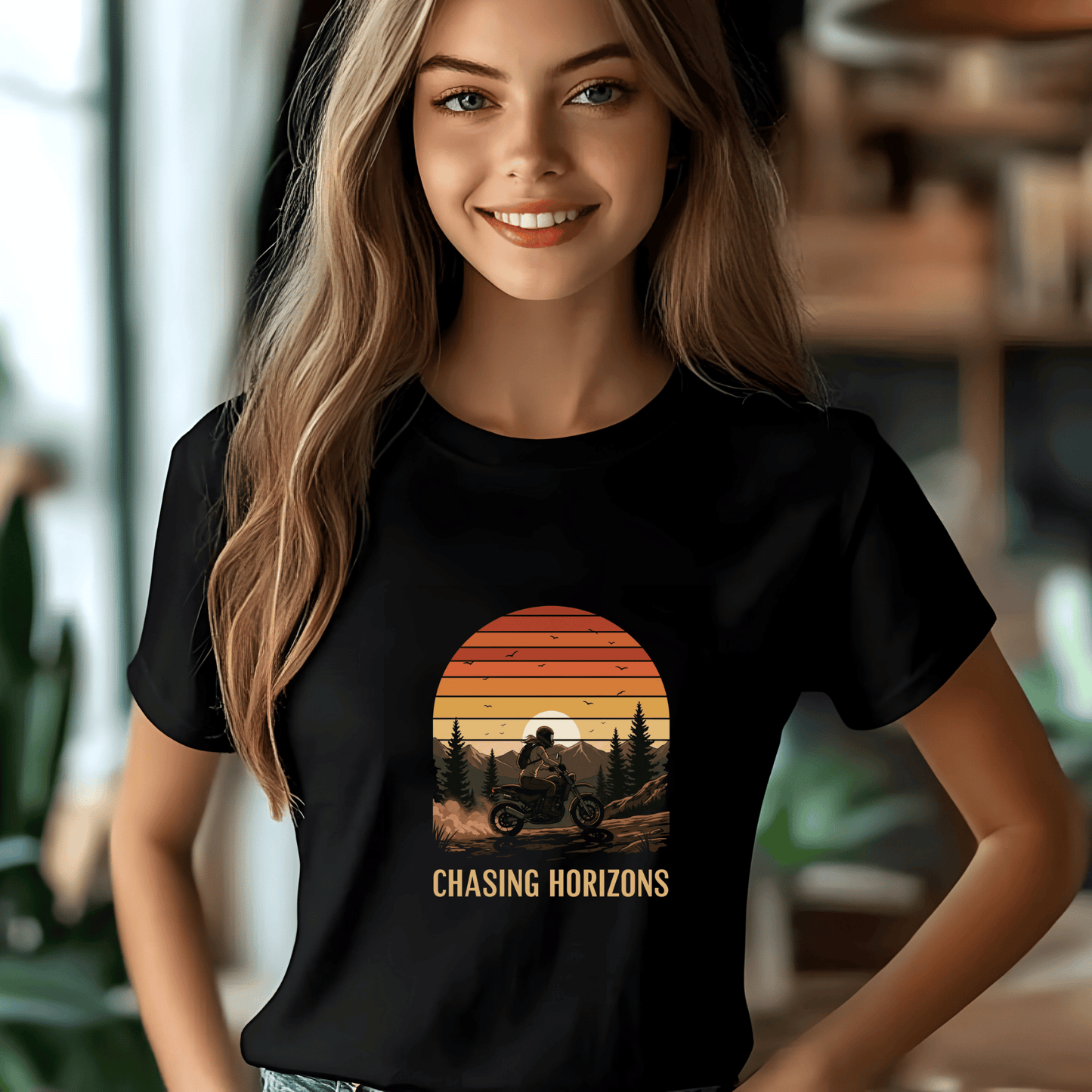 Chasing Horizons Women’s Biker T-Shirt – Heavyweight Gildan® 5000 Crewneck