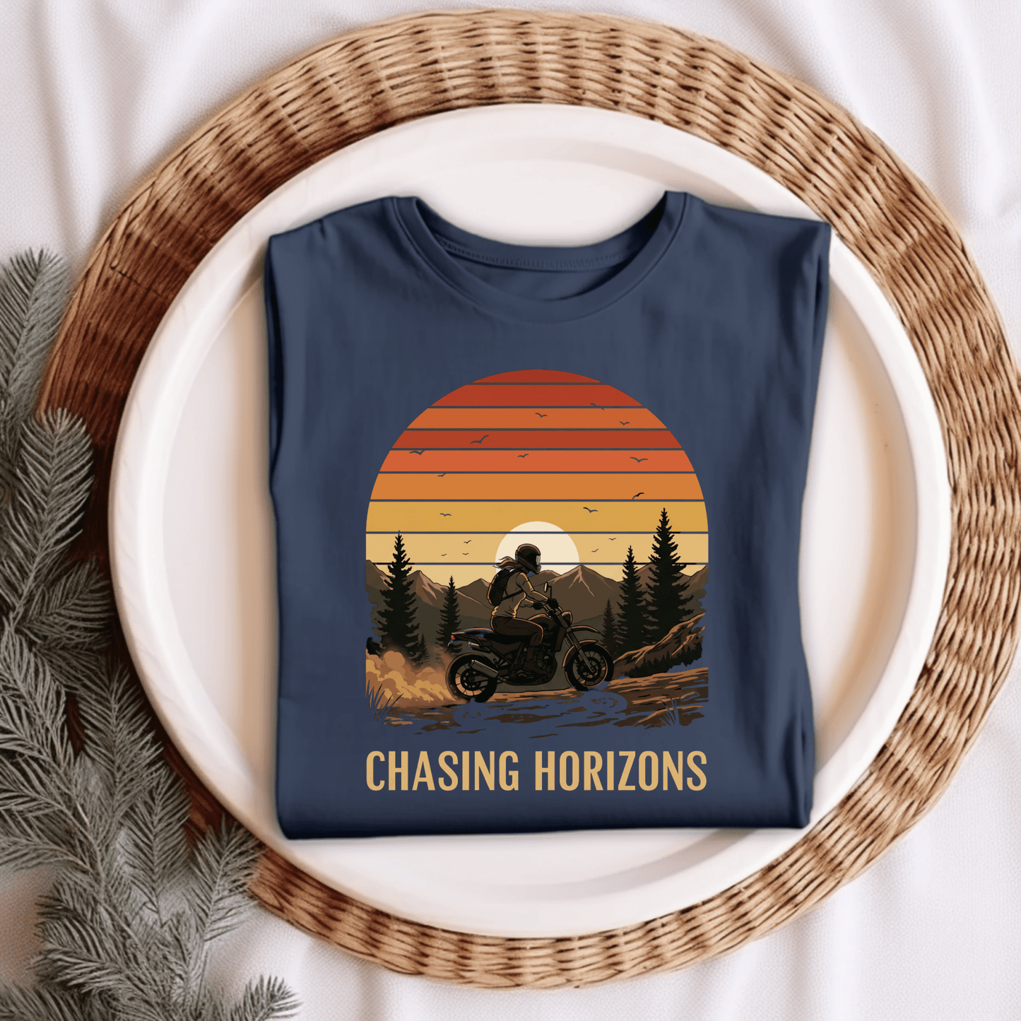 Chasing Horizons Women’s Biker T-Shirt – Heavyweight Gildan® 5000 Crewneck