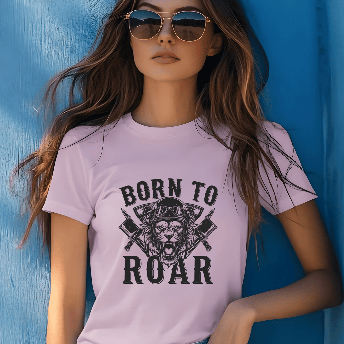 Born To Roar Women’s Biker T-Shirt – Heavyweight Gildan® 5000 Crewneck