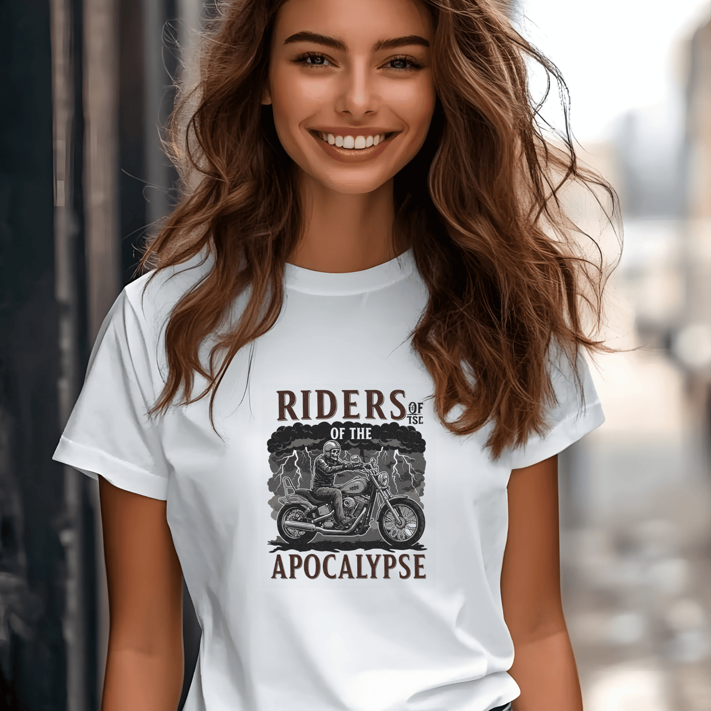 Riders of The Apocalypse Women’s Biker T-Shirt – Heavyweight Gildan® 5000 Crewneck