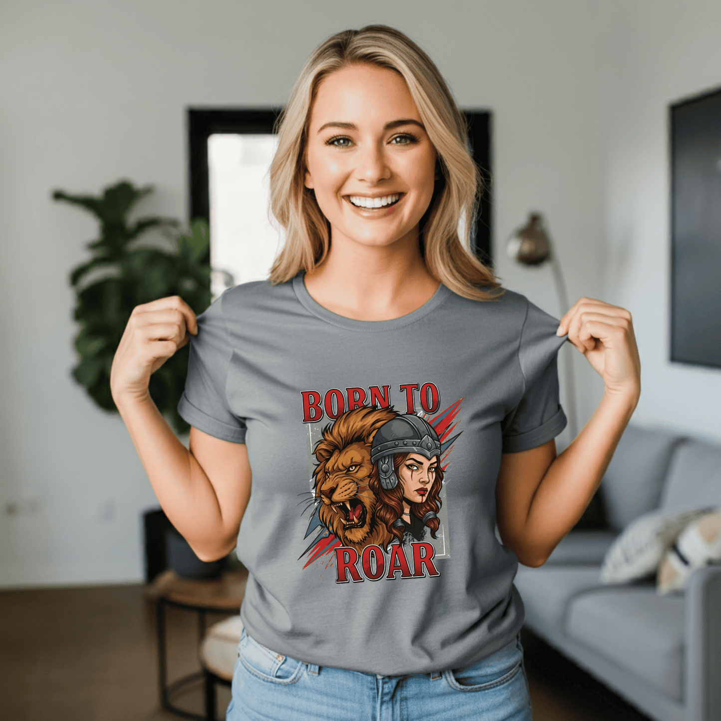 Born to Roar Women’s Biker T-Shirt – Heavyweight Gildan® 5000 Crewneck
