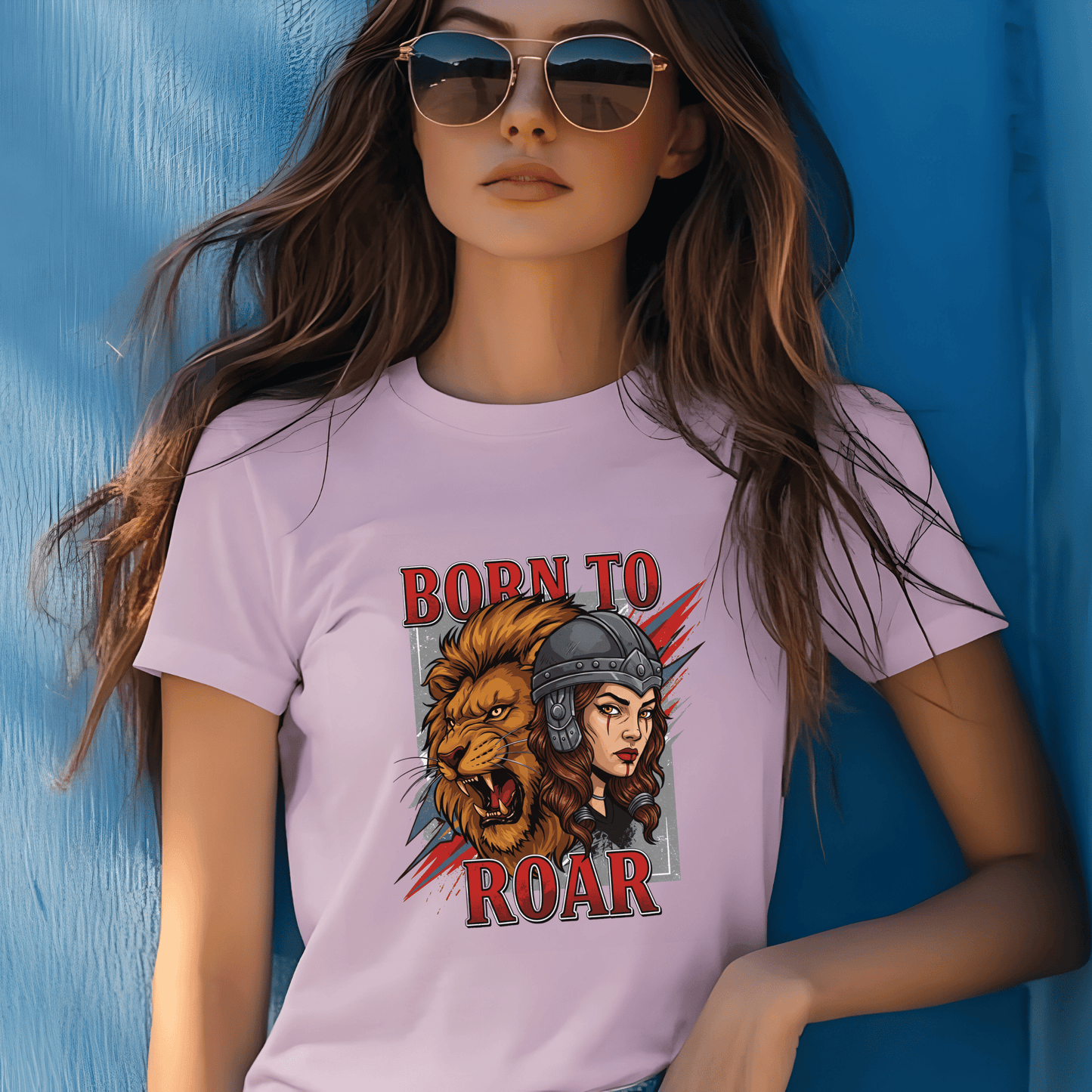 Born to Roar Women’s Biker T-Shirt – Heavyweight Gildan® 5000 Crewneck