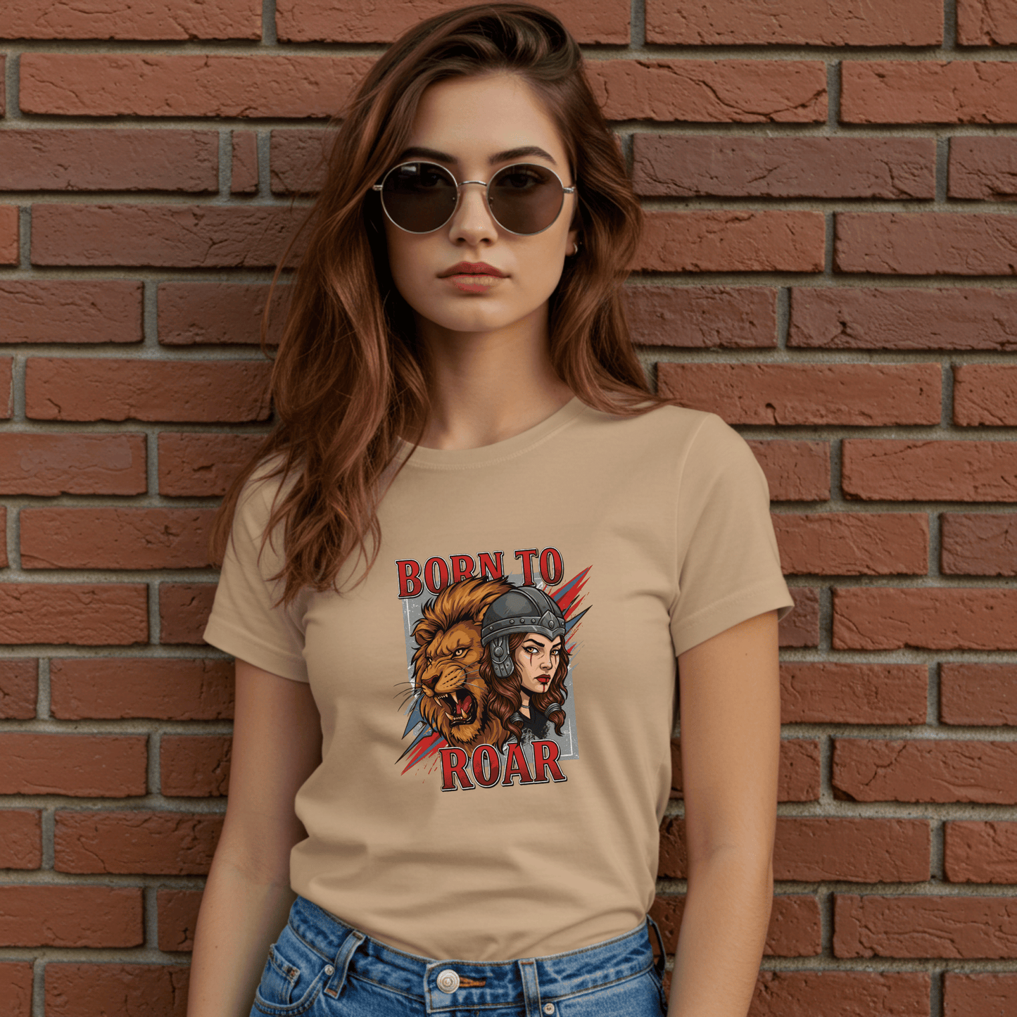 Born to Roar Women’s Biker T-Shirt – Heavyweight Gildan® 5000 Crewneck