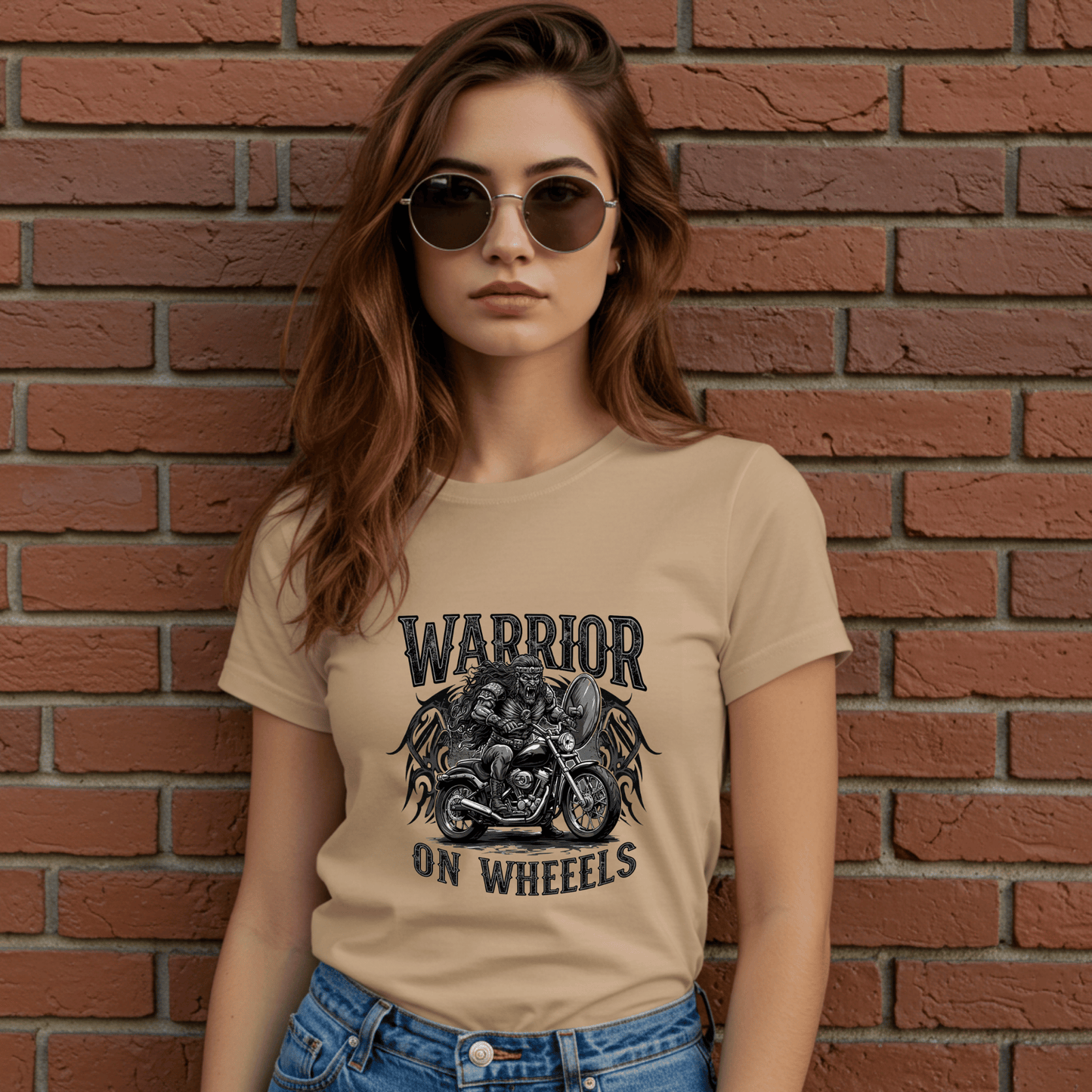Warrior on Wheels Women’s Biker T-Shirt – Heavyweight Gildan® 5000 Crewneck