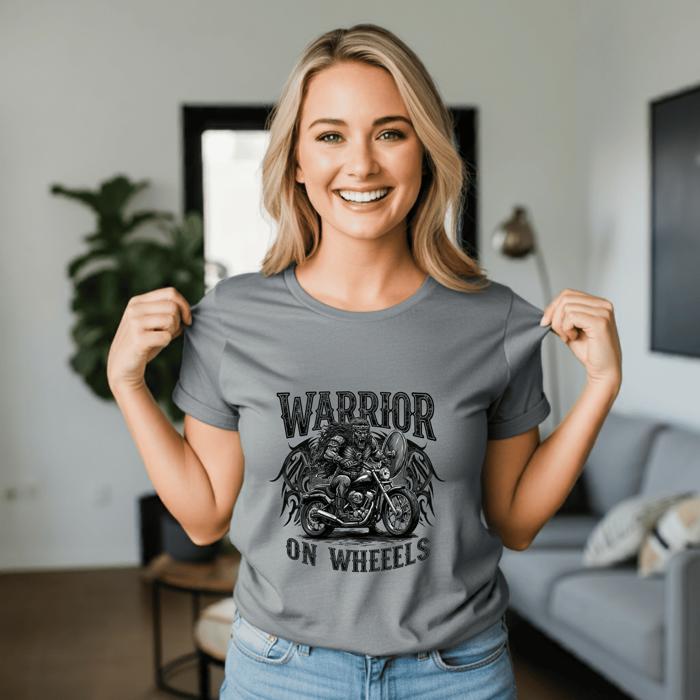 Warrior on Wheels Women’s Biker T-Shirt – Heavyweight Gildan® 5000 Crewneck