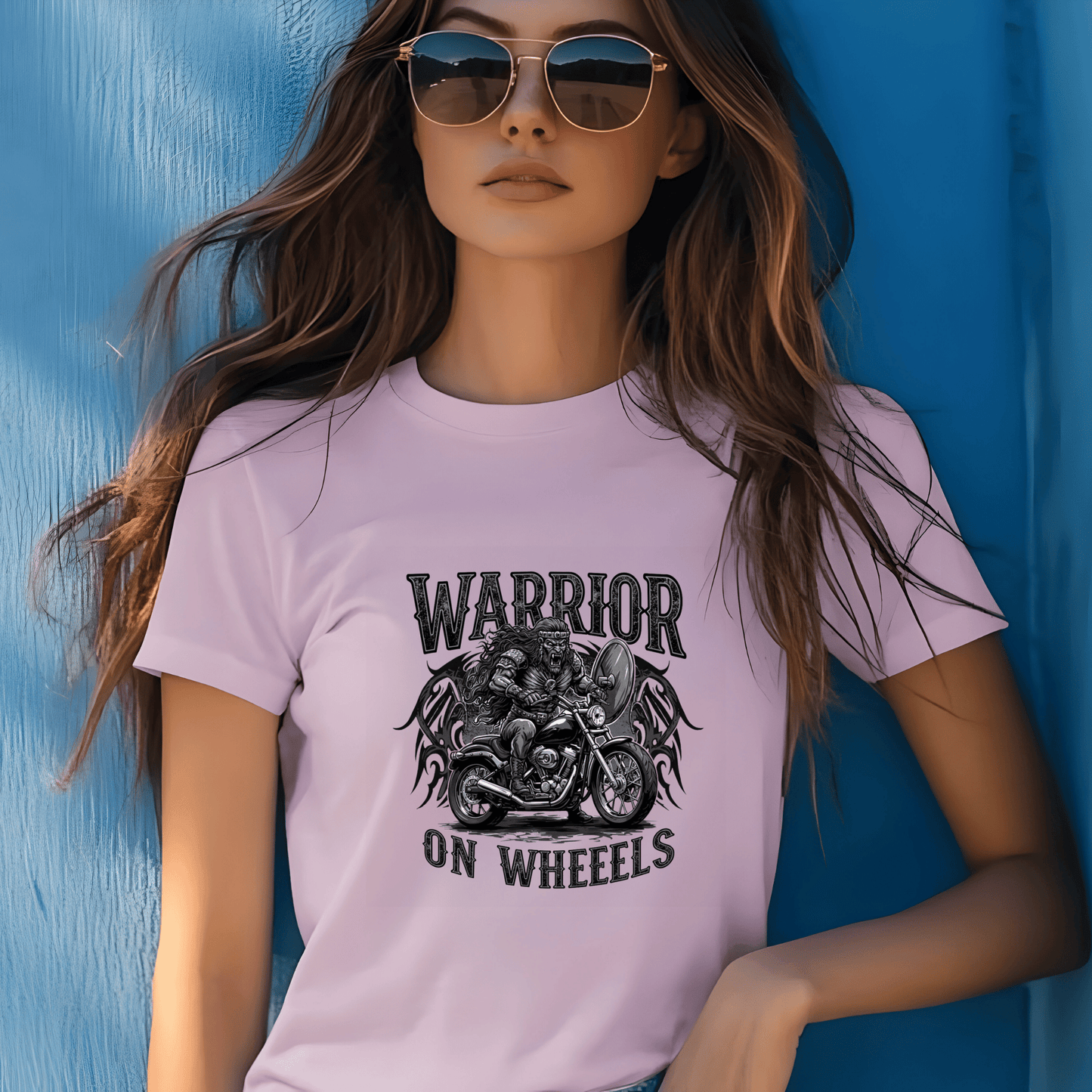 Warrior on Wheels Women’s Biker T-Shirt – Heavyweight Gildan® 5000 Crewneck