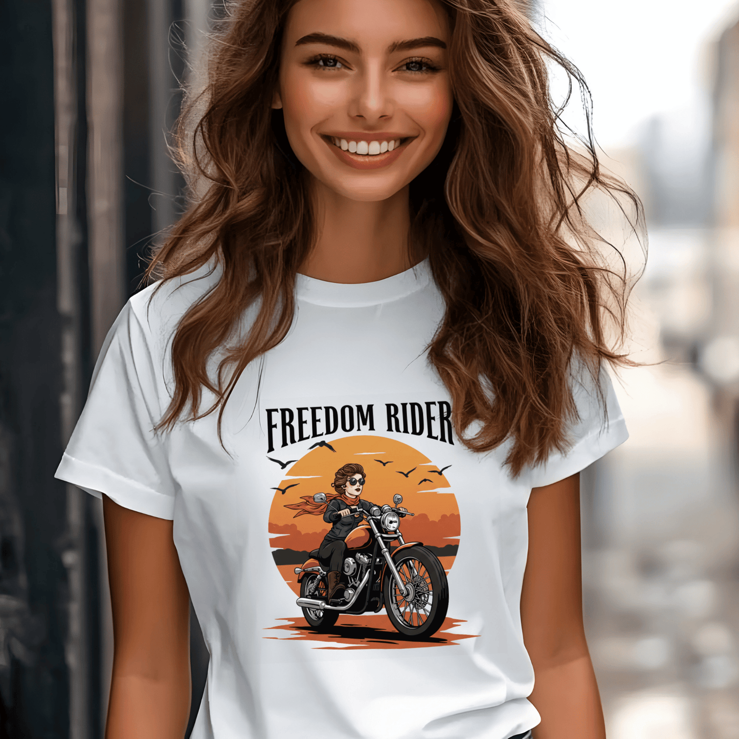 Freedom Rider Women’s Biker T-Shirt – Heavyweight Gildan® 5000 Crewneck