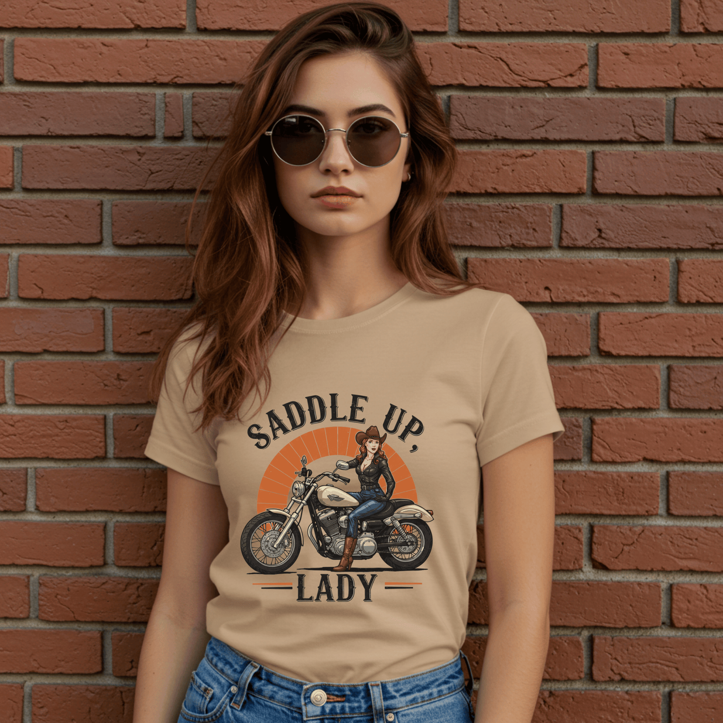 Saddle Up, Lady Women’s Biker T-Shirt – Heavyweight Gildan® 5000 Crewneck