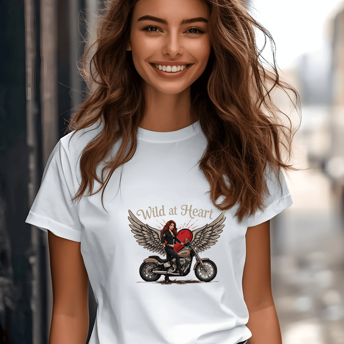 Wild at Heart Women’s Biker T-Shirt – Heavyweight Gildan® 5000 Crewneck