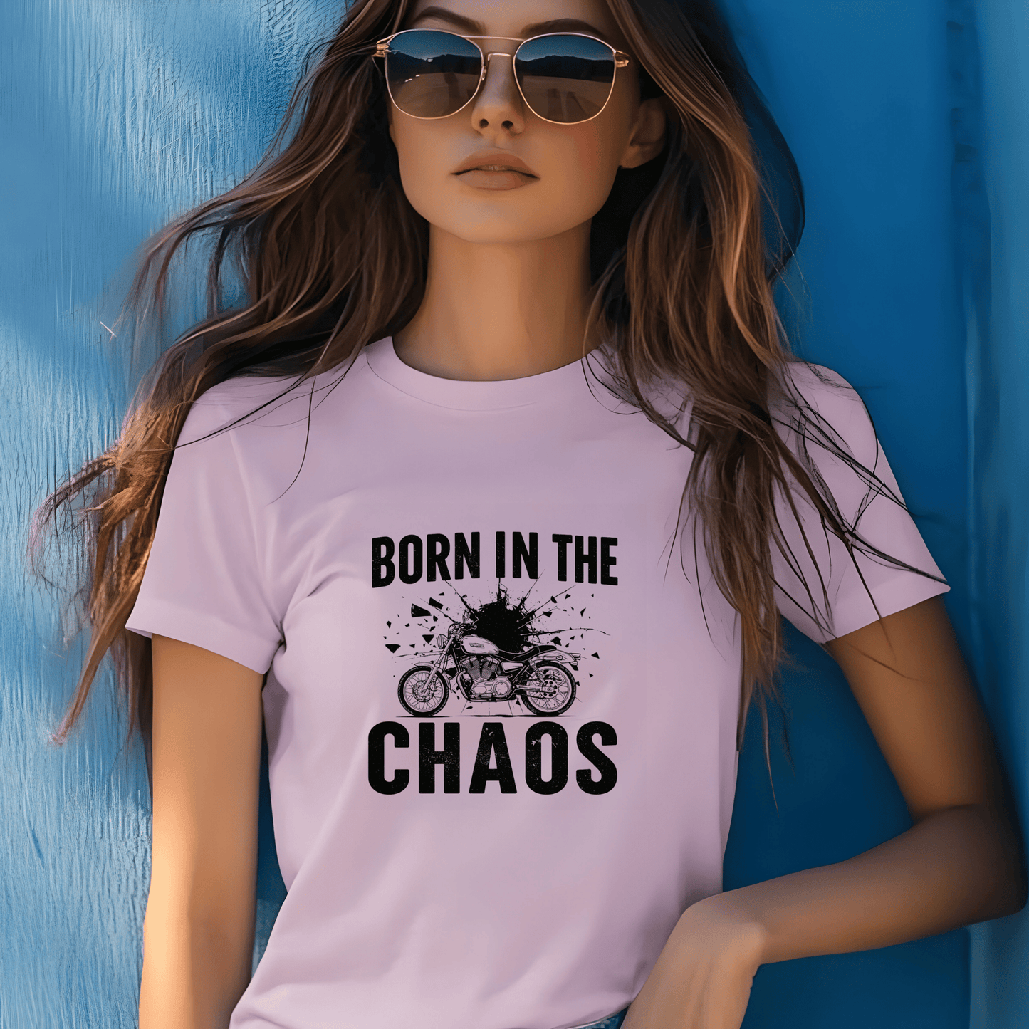 Born in the Chaos Women’s Biker T-Shirt – Heavyweight Gildan® 5000 Crewneck