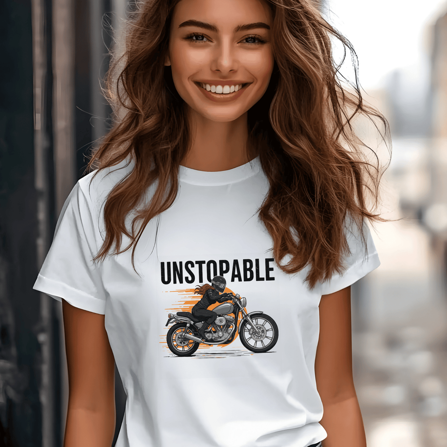 Unstoppable Women’s Biker T-Shirt – Heavyweight Gildan® 5000 Crewneck