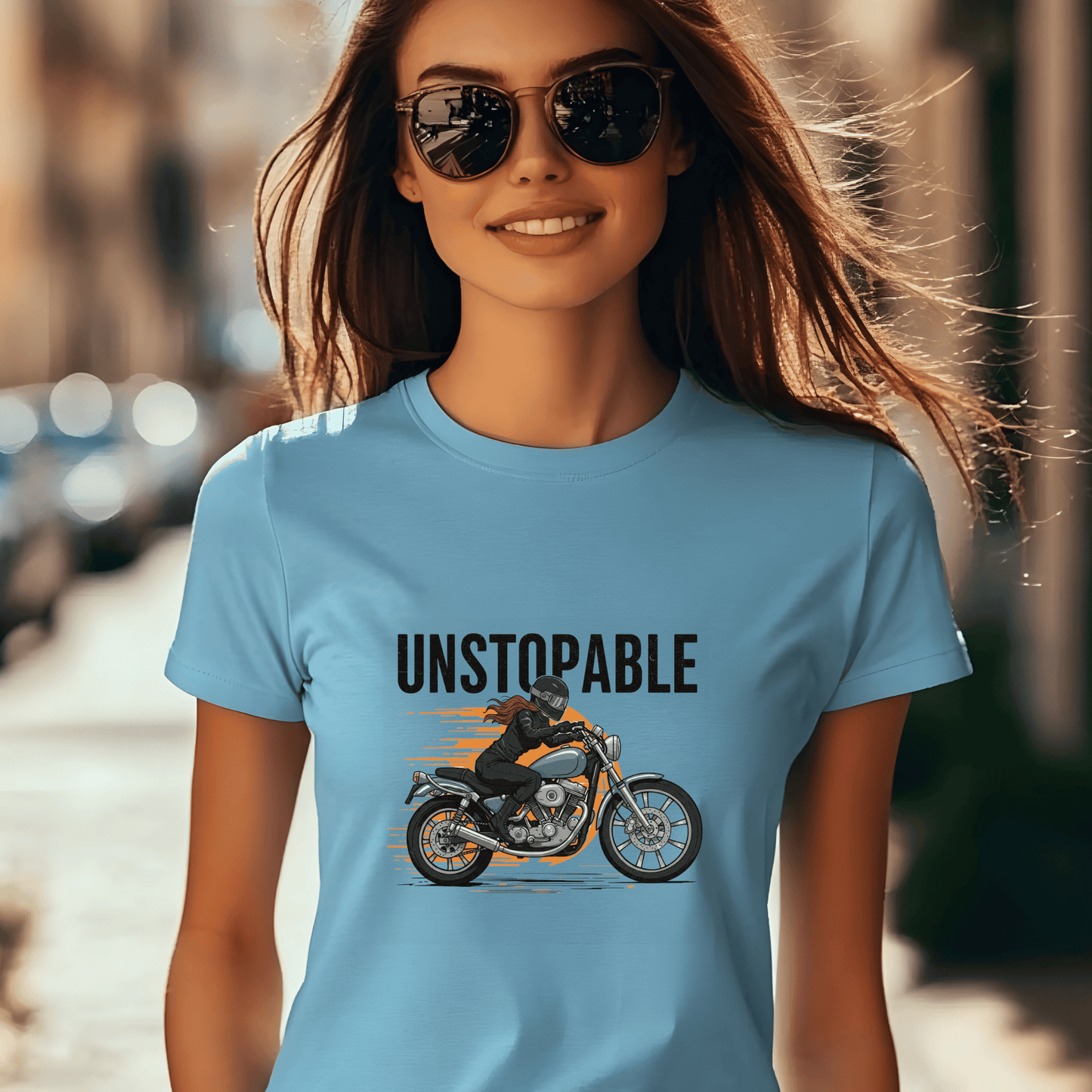 Unstoppable Women’s Biker T-Shirt – Heavyweight Gildan® 5000 Crewneck