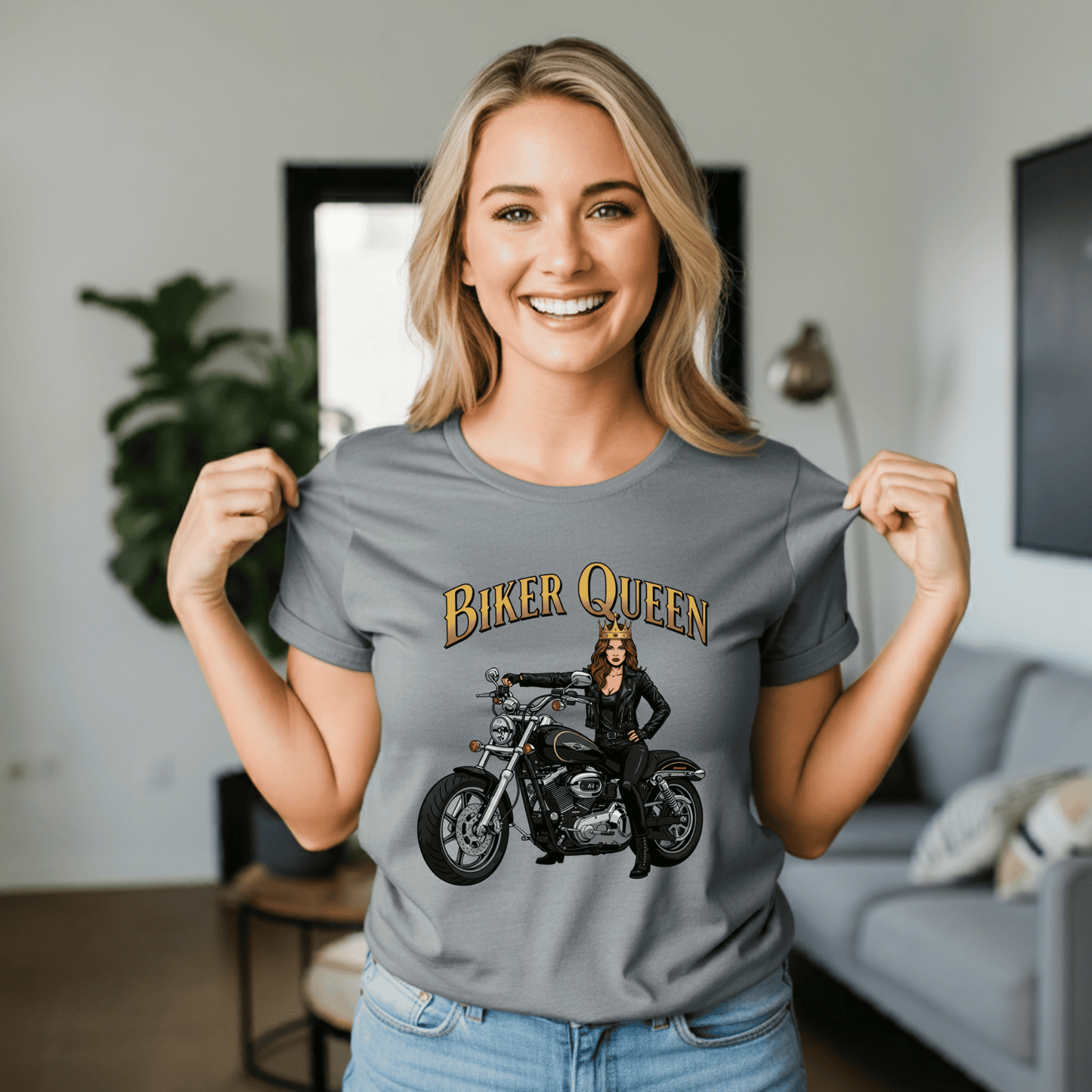 Biker Queen Women’s Motorcycle T-Shirt – Heavyweight Gildan® 5000 Crewneck