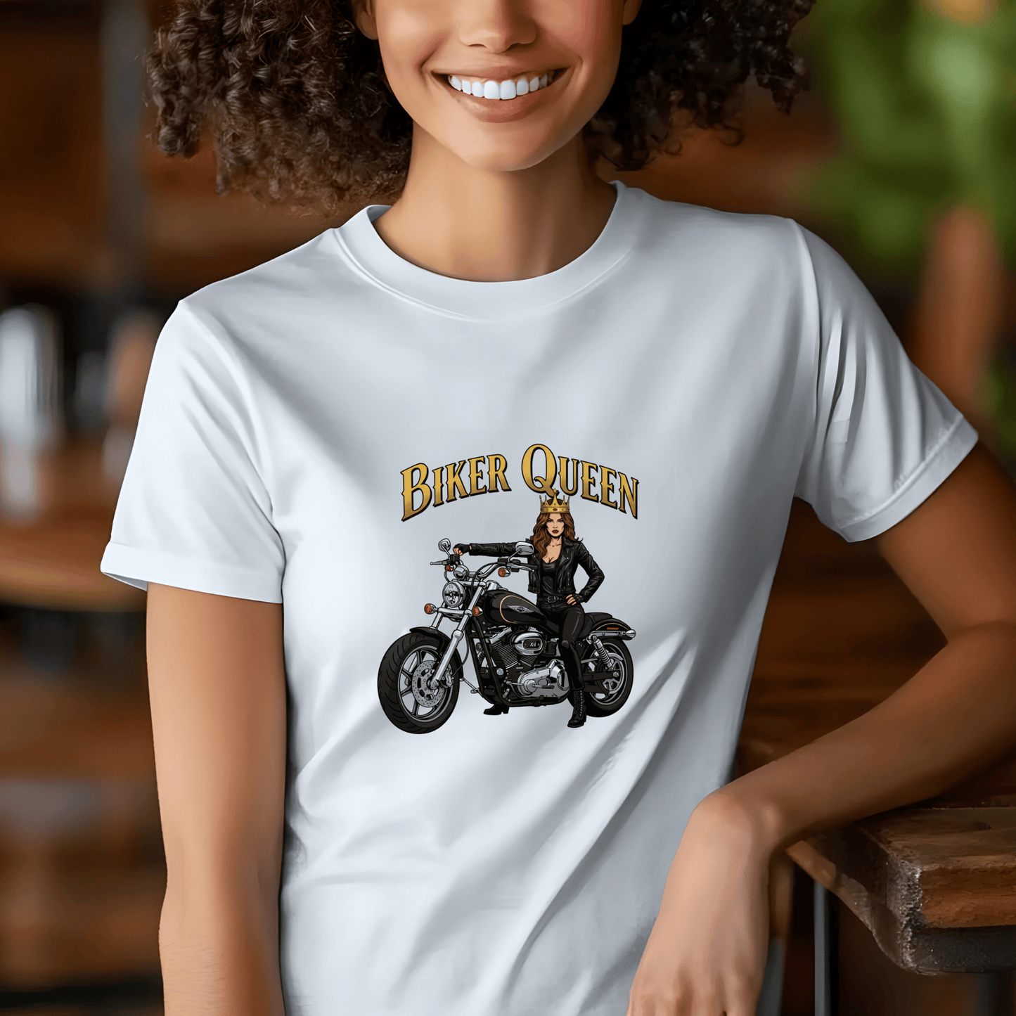 Biker Queen Women’s Motorcycle T-Shirt – Heavyweight Gildan® 5000 Crewneck