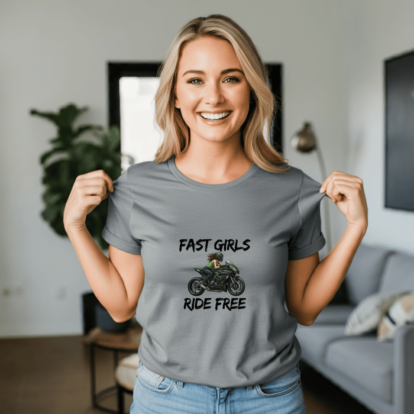 Fast Girls Ride Free Women’s Biker T-Shirt – Heavyweight Gildan® 5000 Crewneck