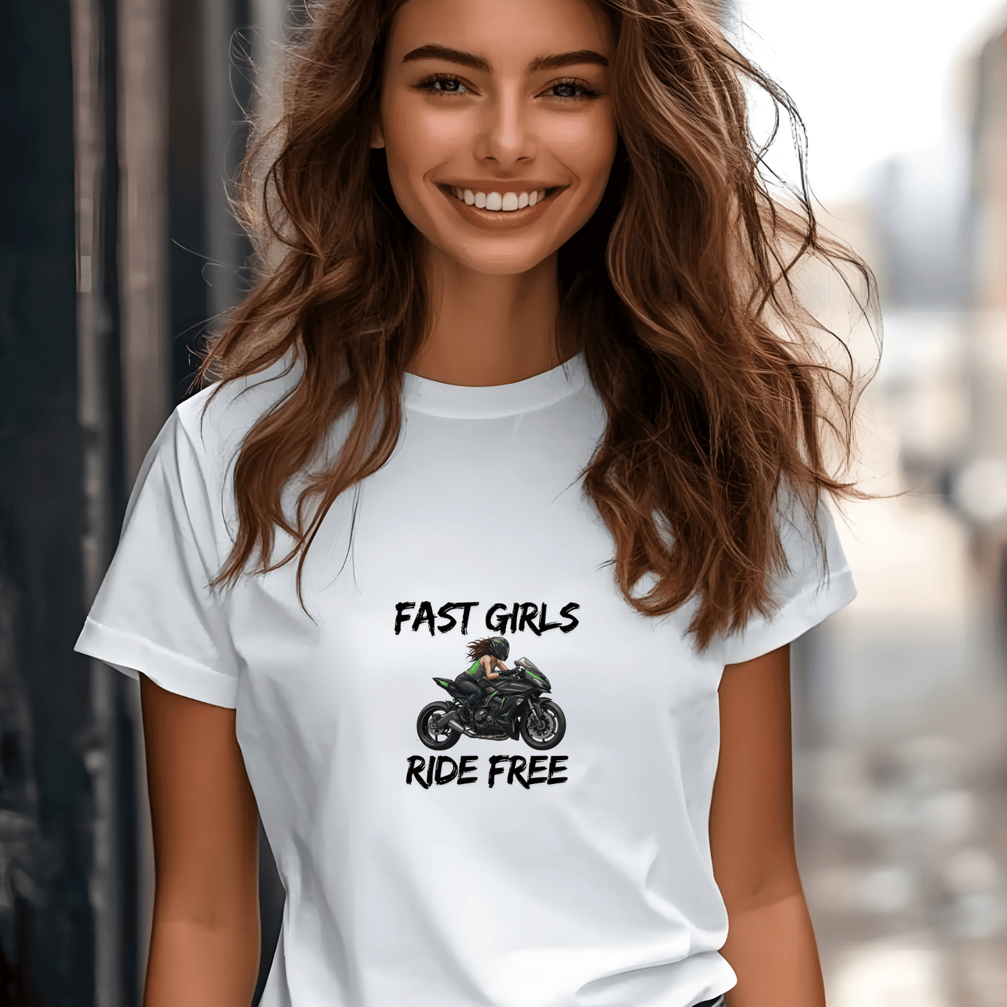 Fast Girls Ride Free Women’s Biker T-Shirt – Heavyweight Gildan® 5000 Crewneck