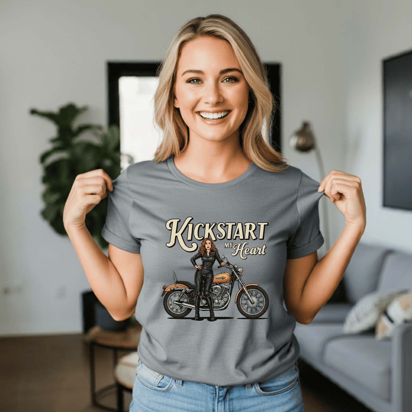 Kickstart My Heart Women’s Biker T-Shirt – Heavyweight Gildan® 5000 Crewneck