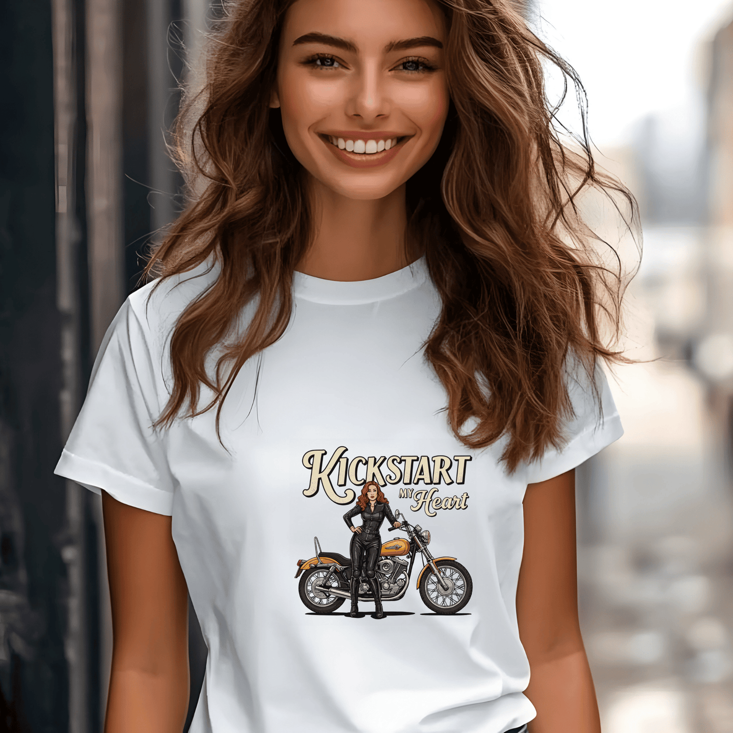 Kickstart My Heart Women’s Biker T-Shirt – Heavyweight Gildan® 5000 Crewneck