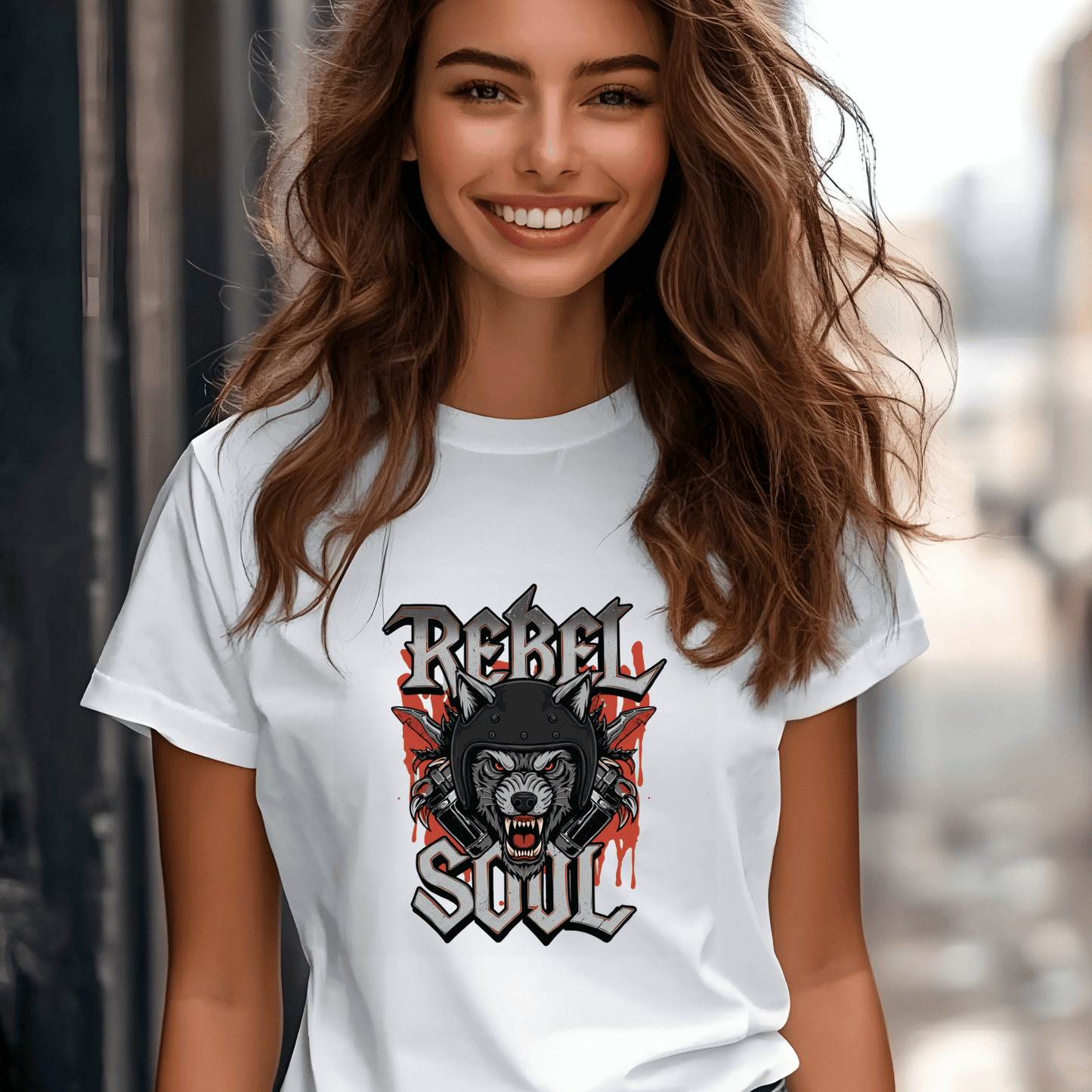Rebel Soul Women’s Biker T-Shirt – Heavyweight Gildan® 5000 Crewneck