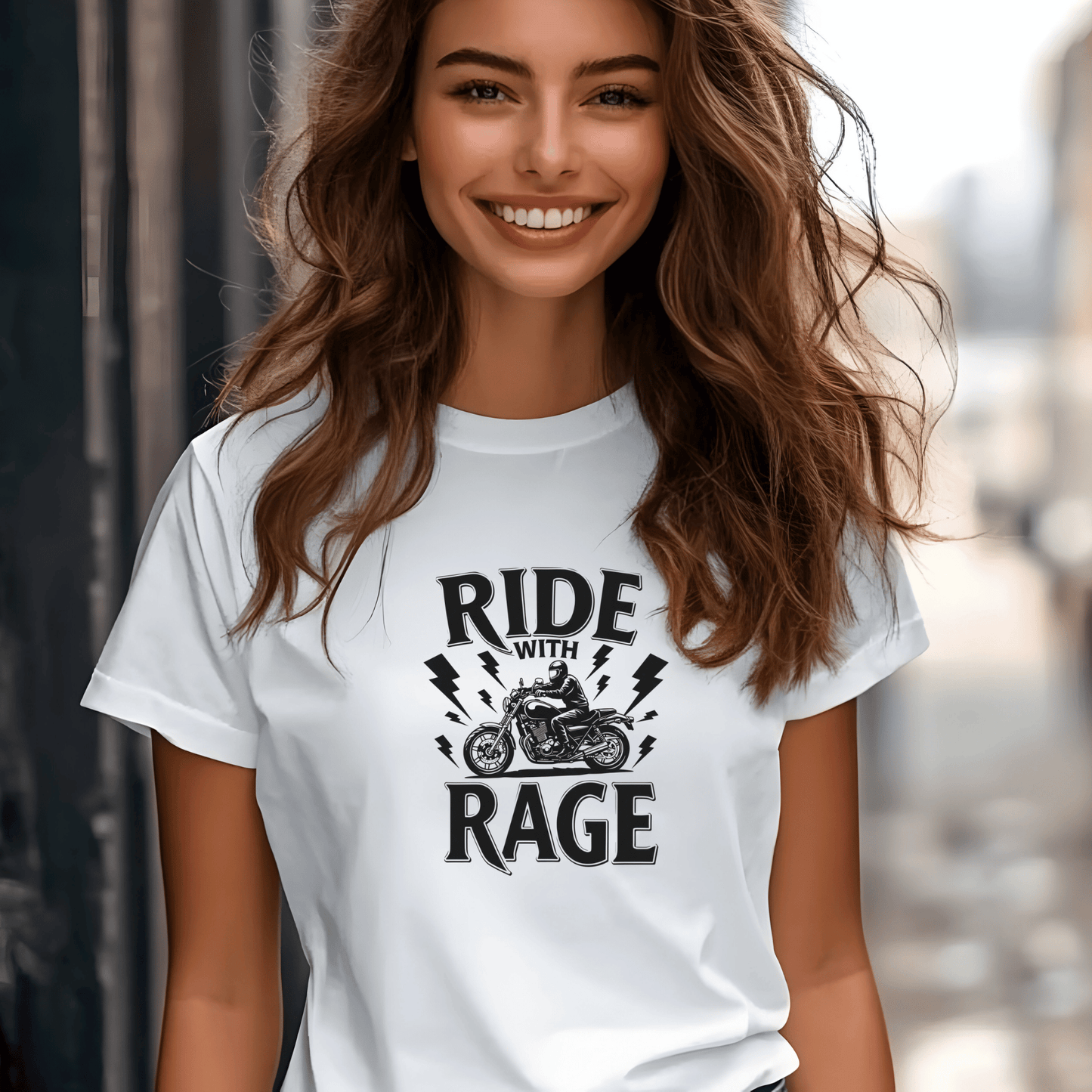 Ride With Rage Women’s Biker T-Shirt – Heavyweight Gildan® 5000 Crewneck