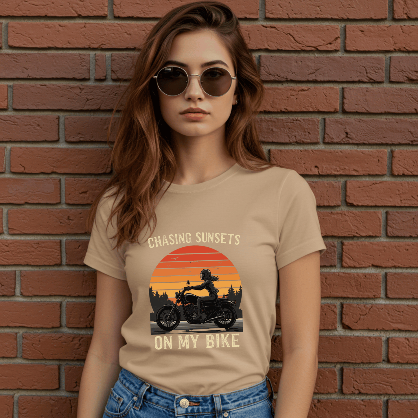 Chasing Sunsets On My Bike Women’s Biker T-Shirt – Heavyweight Gildan® 5000