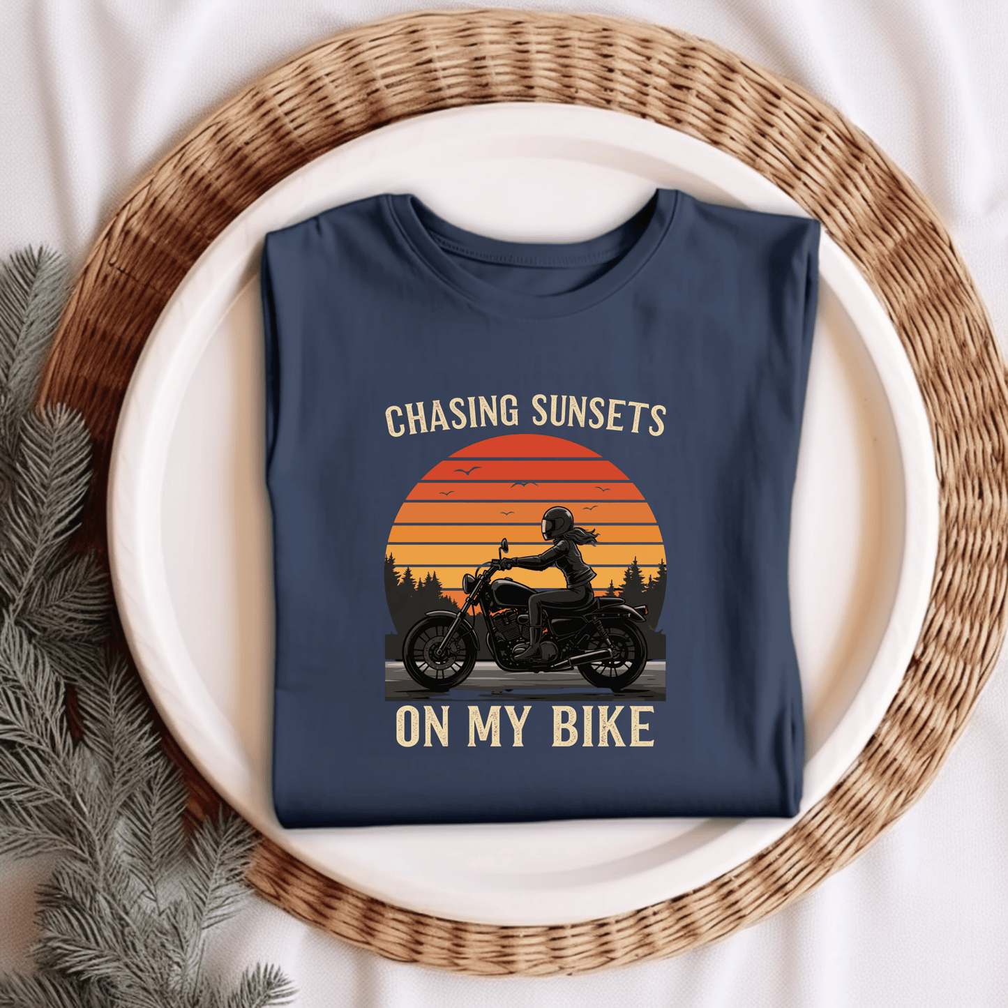 Chasing Sunsets On My Bike Women’s Biker T-Shirt – Heavyweight Gildan® 5000