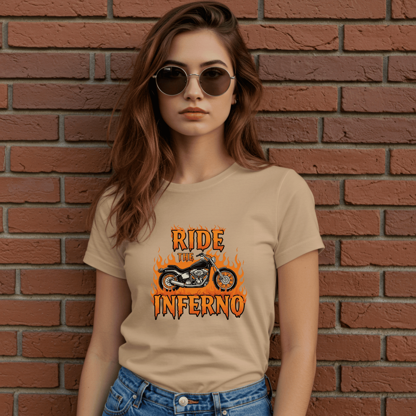 Ride the Inferno Women’s Biker T-Shirt – Heavyweight Gildan® 5000 Crewneck