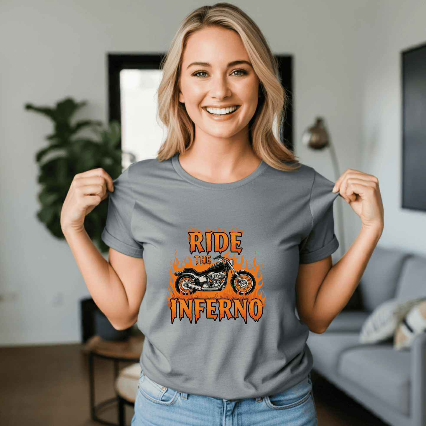 Ride the Inferno Women’s Biker T-Shirt – Heavyweight Gildan® 5000 Crewneck