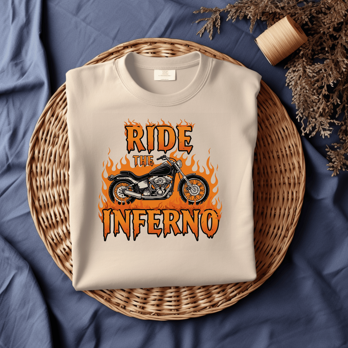 Ride the Inferno Women’s Biker T-Shirt – Heavyweight Gildan® 5000 Crewneck