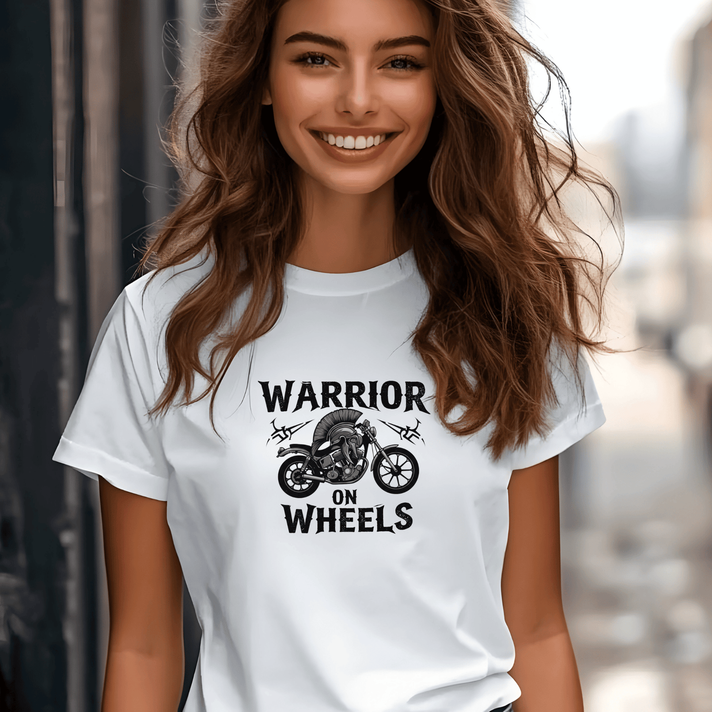 Warrior on Wheels Women’s Biker T-Shirt – Heavyweight Gildan® 5000 Crewneck
