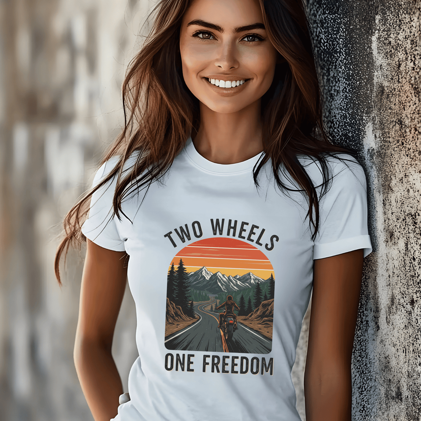 Two Wheels, One Freedom Women’s Biker T-Shirt – Heavyweight Gildan® 5000 Crewneck