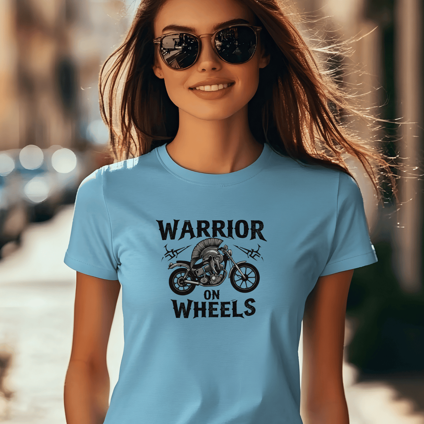 Warrior on Wheels Women’s Biker T-Shirt – Heavyweight Gildan® 5000 Crewneck