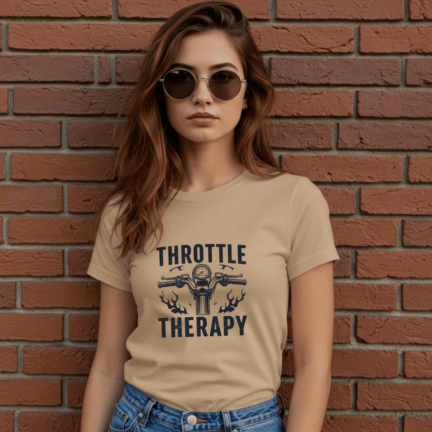 Throttle Therapy Women’s Biker T-Shirt – Heavyweight Gildan® 5000 Crewneck