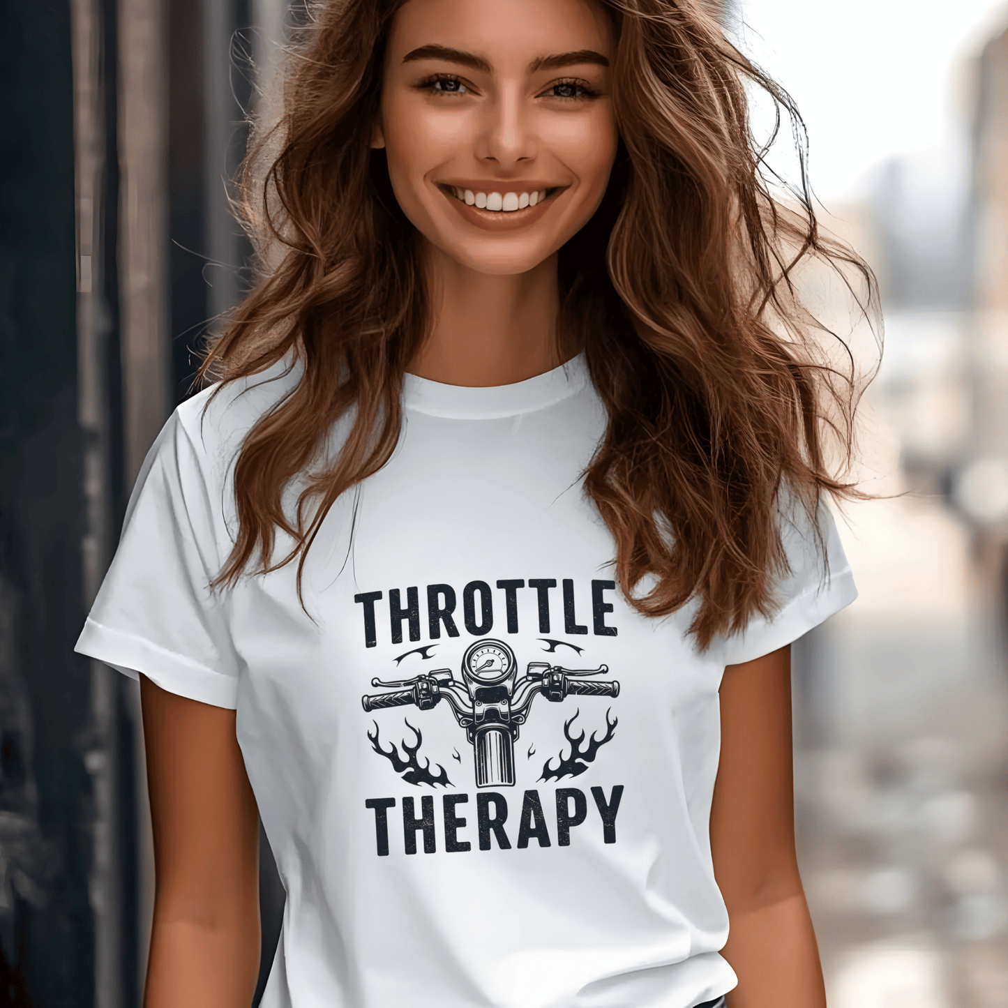 Throttle Therapy Women’s Biker T-Shirt – Heavyweight Gildan® 5000 Crewneck