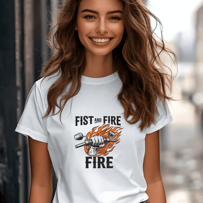 Fist and Fire Women’s Biker T-Shirt – Heavyweight Gildan® 5000 Crewneck
