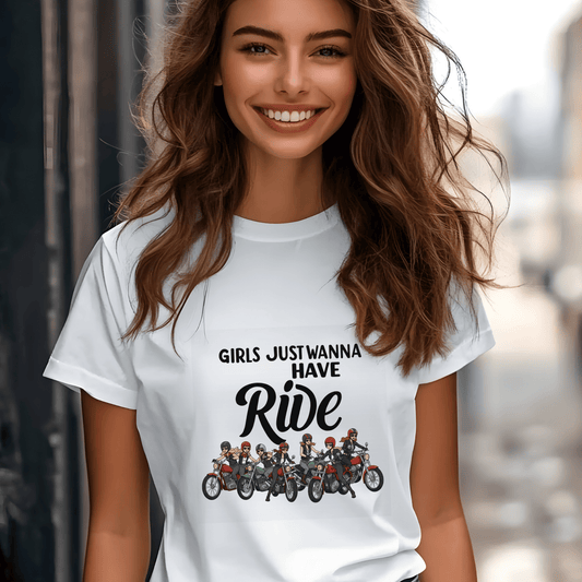 Girls Just Wanna Ride Women’s Biker T-Shirt – Heavyweight Gildan® 5000 Crewneck