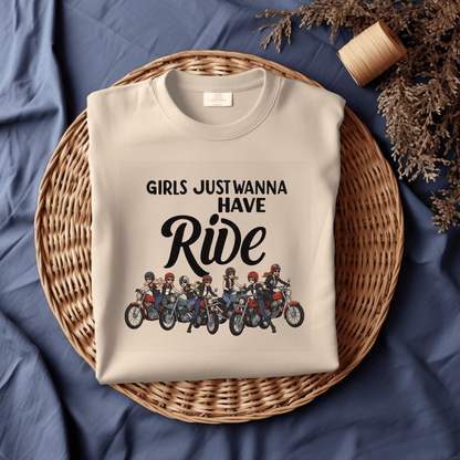 Girls Just Wanna Ride Women’s Biker T-Shirt – Heavyweight Gildan® 5000 Crewneck