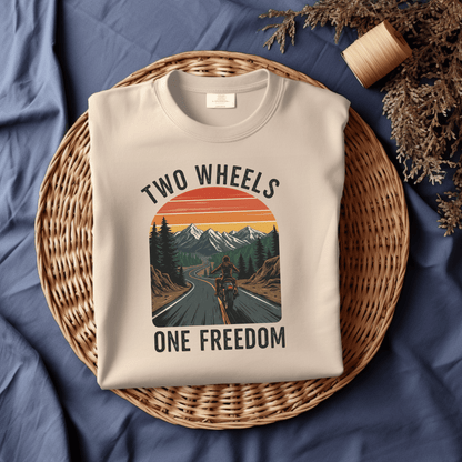 Two Wheels, One Freedom Women’s Biker T-Shirt – Heavyweight Gildan® 5000 Crewneck