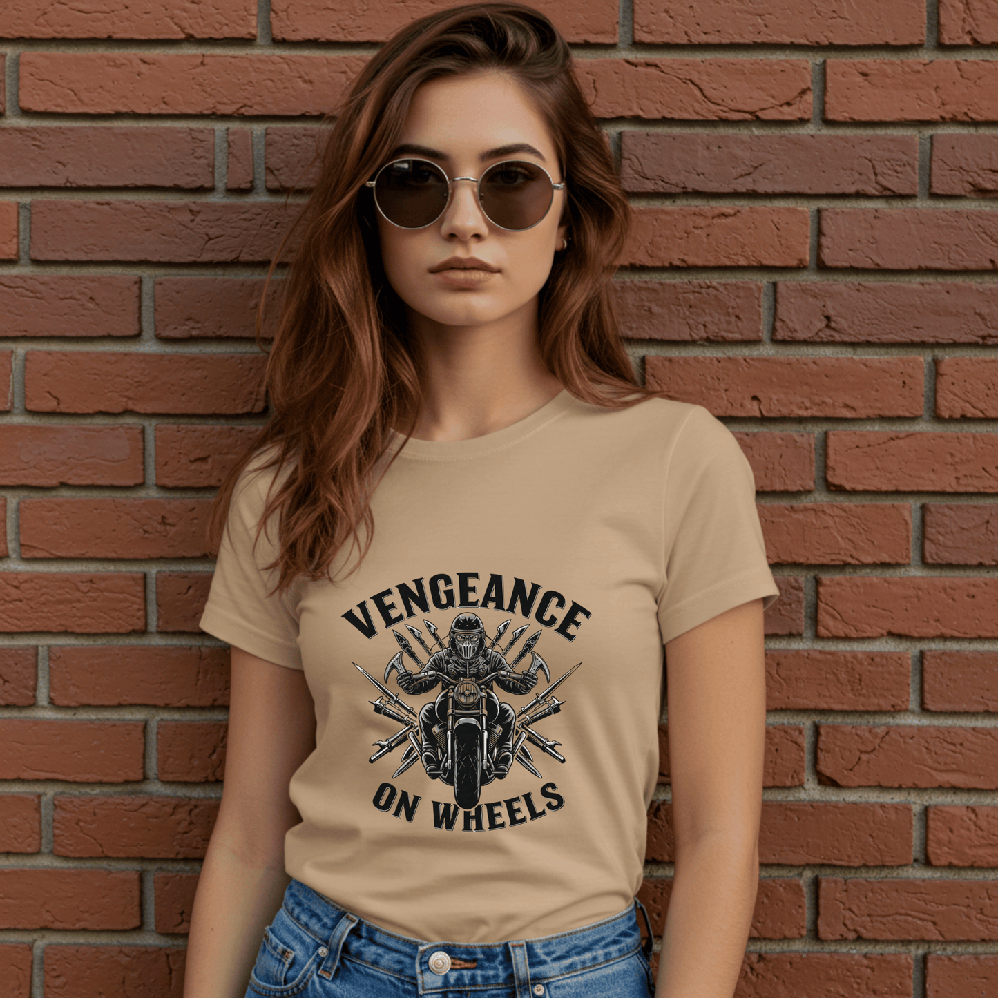Vengeance on Wheels Women’s Biker T-Shirt – Heavyweight Gildan® 5000 Crewneck