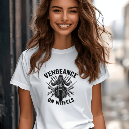 Vengeance on Wheels Women’s Biker T-Shirt – Heavyweight Gildan® 5000 Crewneck