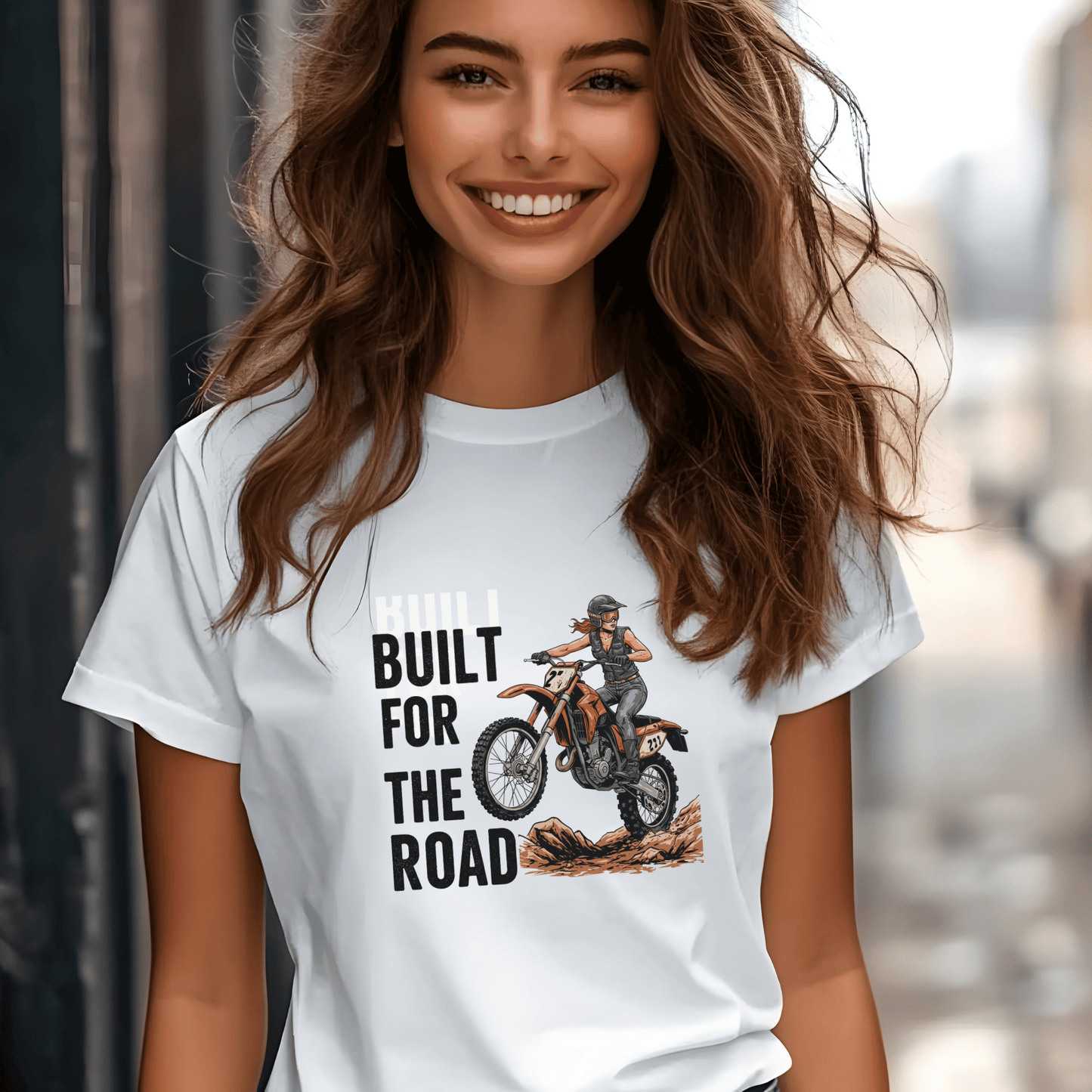 Built for the Road Women’s Biker T-Shirt – Heavyweight Gildan® 5000 Crewnec
