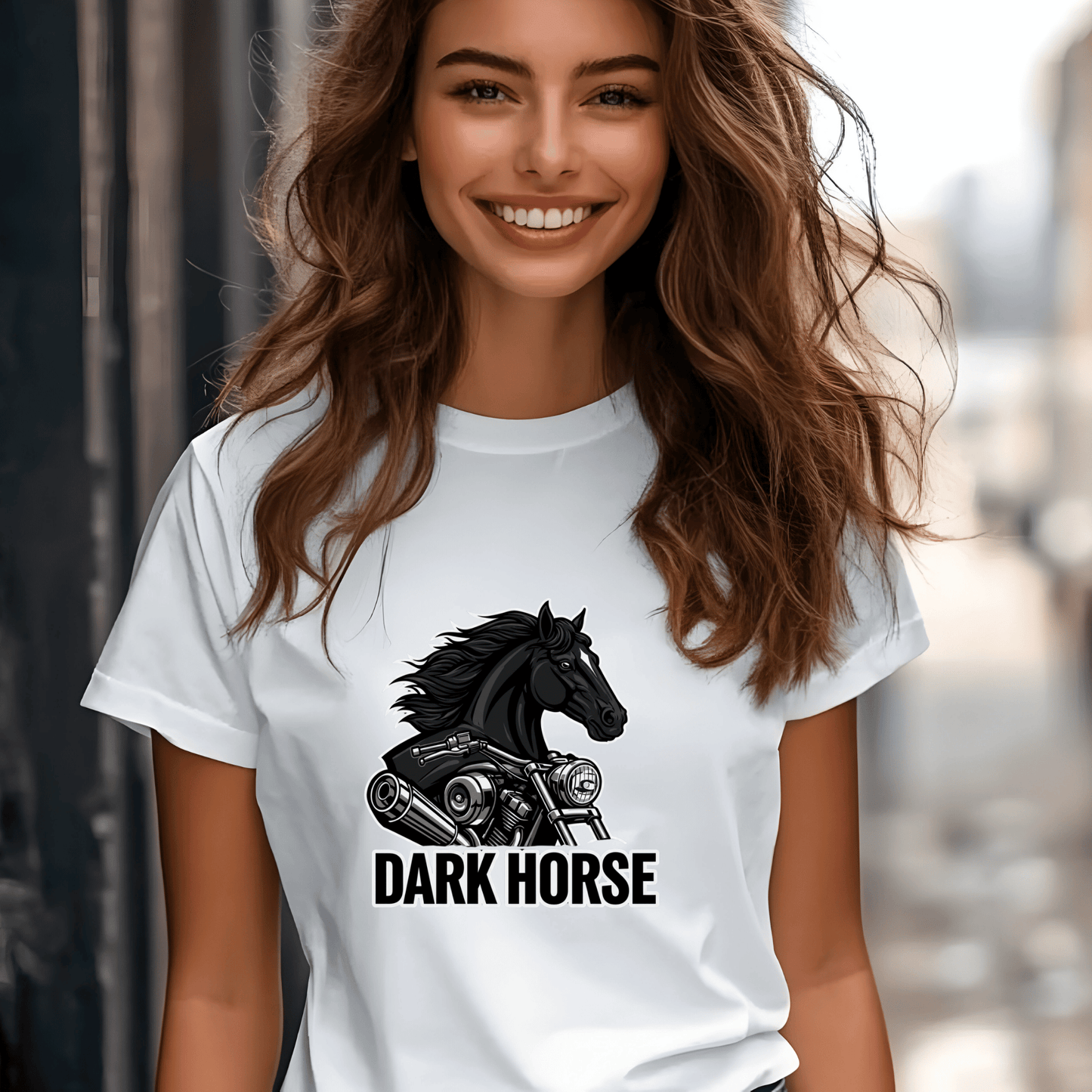 Dark Horse Women’s Biker T-Shirt – Heavyweight Gildan® 5000 Crewneck