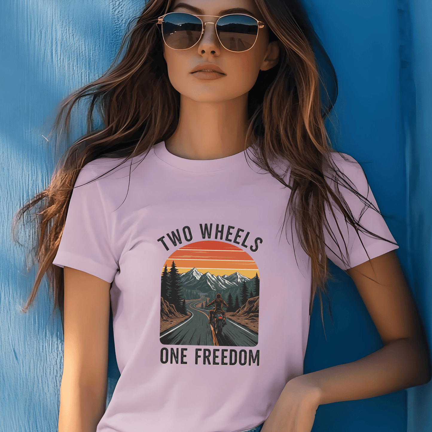Two Wheels, One Freedom Women’s Biker T-Shirt – Heavyweight Gildan® 5000 Crewneck