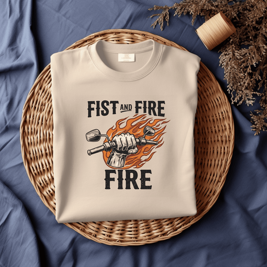 Fist and Fire Women’s Biker T-Shirt – Heavyweight Gildan® 5000 Crewneck